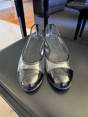 ✨ Chanel PVC & Black Patent Leather Cap-Toe Ballerina Flats